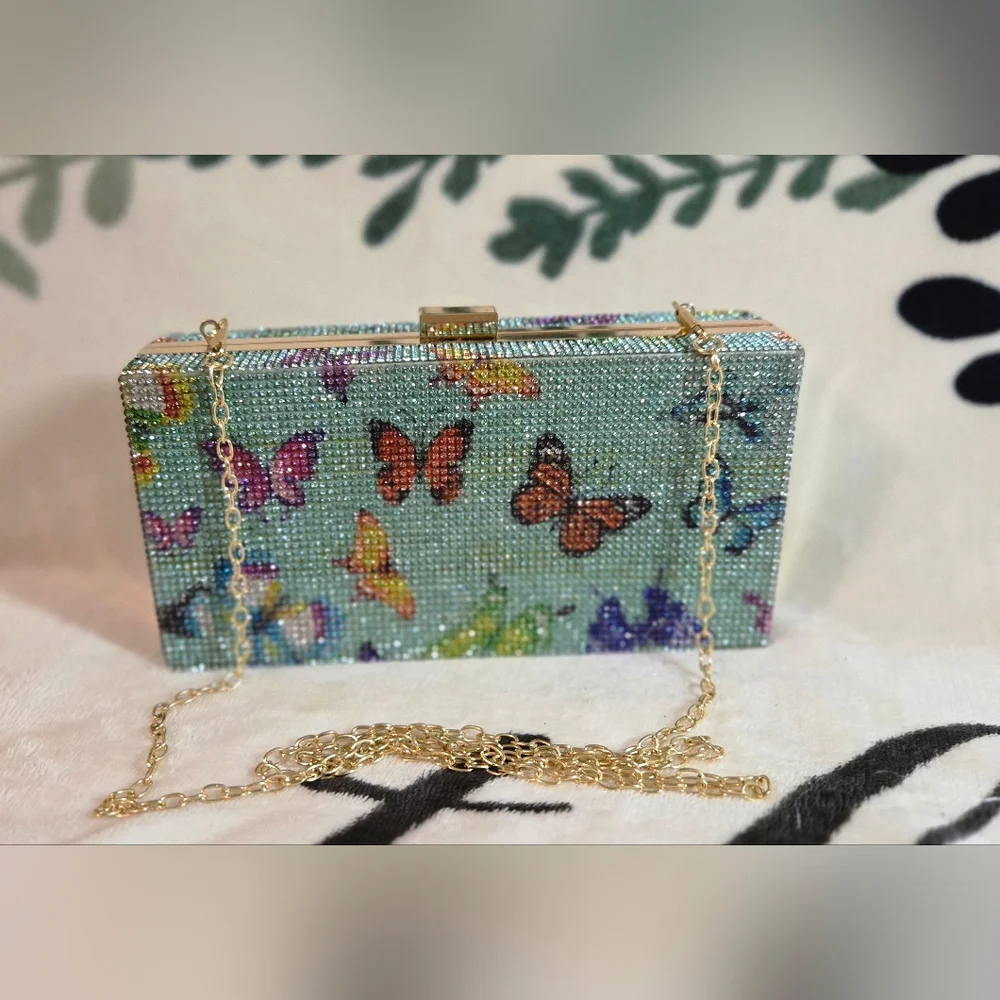 NWOT Butterfly Rhinestone Clutch (Green) - Picture 9 of 10